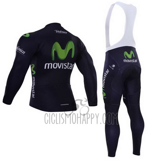 Movistar Cycling Jersey Bib Tight 2015 Long Sleeve Black